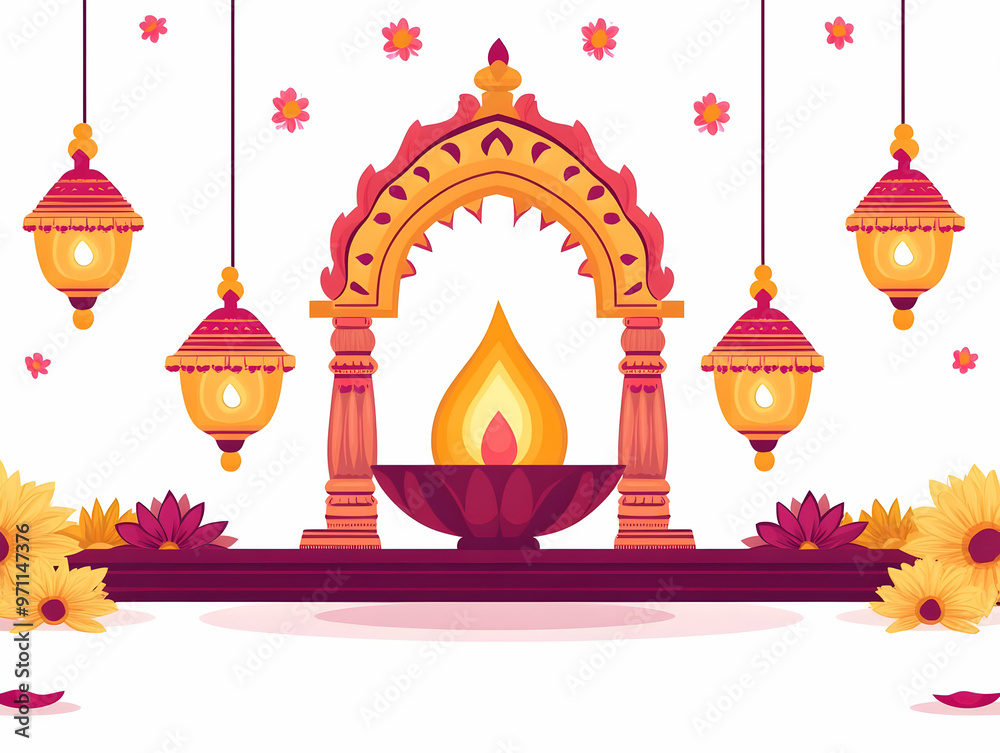 Festive Flat Diwali Lanterns & Floral Torans Border Frame Design - Spacious Copy Space for Joyful Messages in Simple Vector Illustration Festive Flat Diwali Lanterns & Floral Torans Border Frame Design - Spacious Copy Space for Joyful Messages in Simple Vector Illustration
