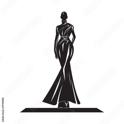 Fashion Model Walking on Catwalk Vector Illustration. Fashion Show Stock silhouette vector image. 