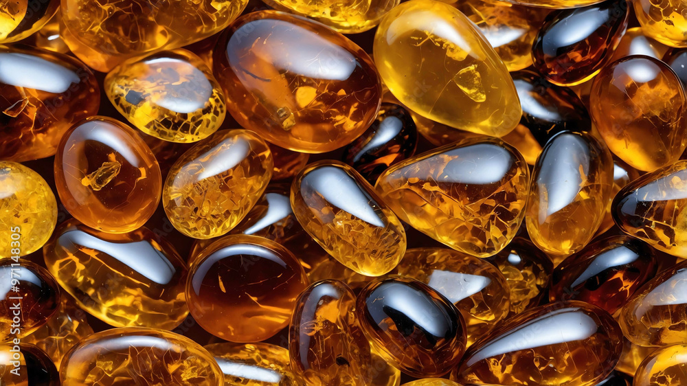 Polished amber gemstone on plain background Polished amber gemstone on plain background