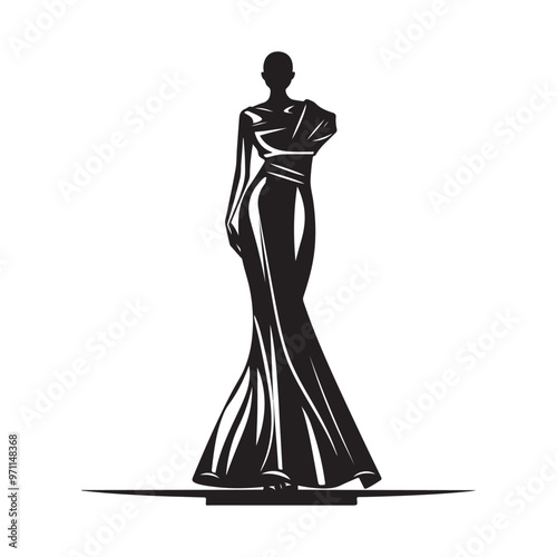 Fashion Model Walking on Catwalk Vector Illustration. Fashion Show Stock silhouette vector image. 