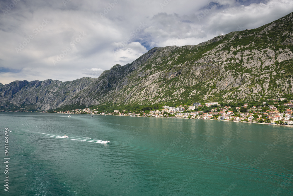 Views of Bay of Kotor in Montenegro during summer sunny day.