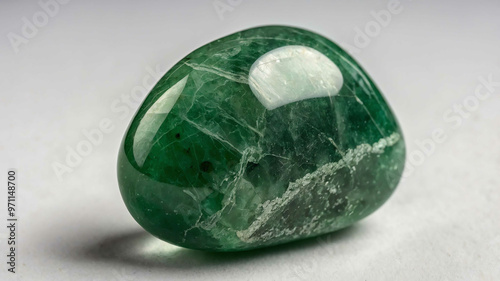 Polished aventurine stone on plain white background