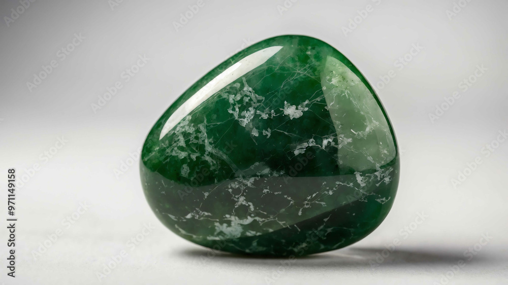 Polished jade gemstone with plain white background Polished jade gemstone with plain white background