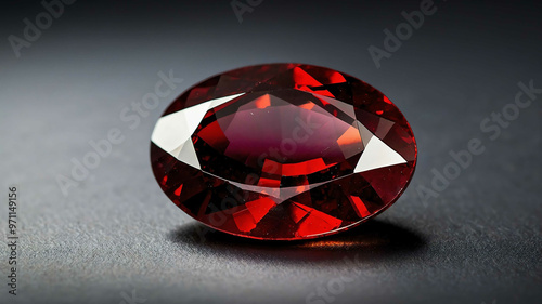 Polished garnet gemstone with plain background