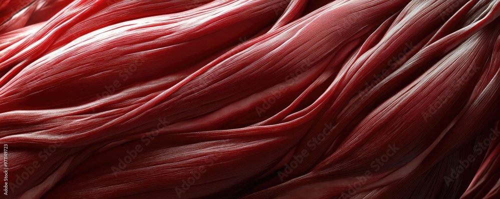 Close-up view of red muscle fibers showcasing their texture and structure, perfect for fitness and anatomy related projects. Close-up view of red muscle fibers showcasing their texture and structure, perfect for fitness and anatomy related projects.