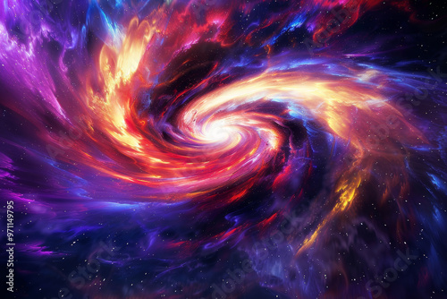 A colorful swirl of space with a bright yellow center