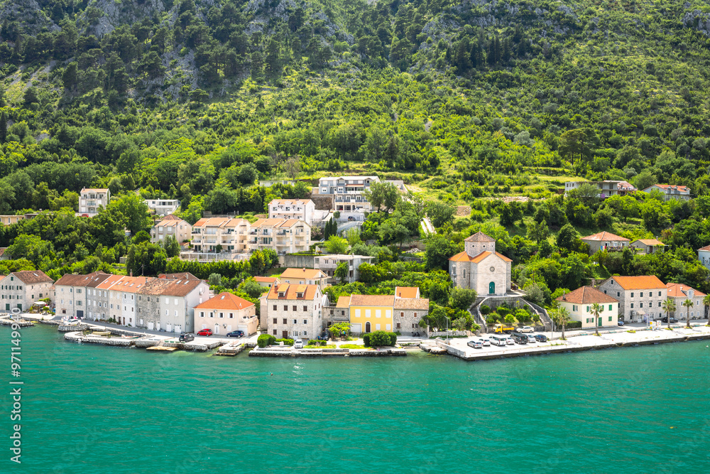 Views of Bay of Kotor in Montenegro during summer sunny day.