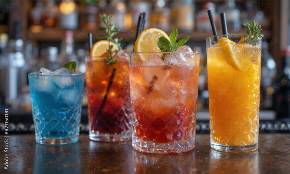 Colorful cocktails on the bar. Colorful cocktails on the bar.