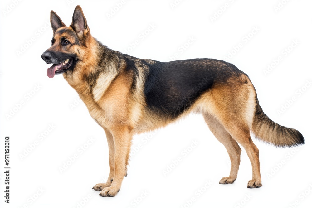 German shepherd in a standing position on a white background, isolate, German shepherd in a standing position on a white background, isolate,