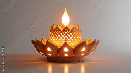 3D Diwali Lantern and Diya Icon with Floating Rangoli Elements Isolated on White Background - Festive Vector Art Celebrating Diwali's Cultural Beauty