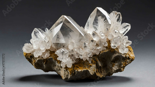 Raw quartz cluster with plain background photo