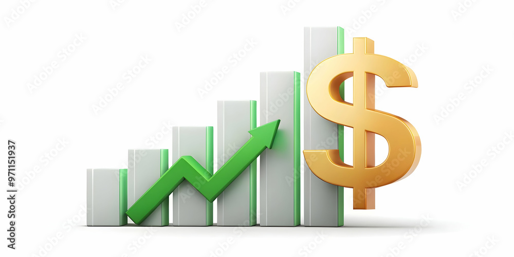 3D Levitating Dollar Sign & Profit Chart Icon - Dynamic Vector Illustration of Weightless Financial Growth Concept on White Background 3D Levitating Dollar Sign & Profit Chart Icon - Dynamic Vector Illustration of Weightless Financial Growth Concept on White Background