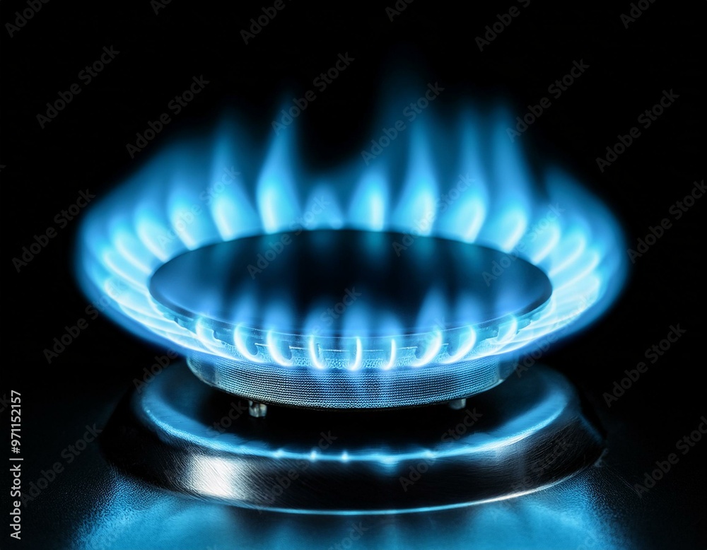 Burning gas flame in burner on black background. Burning gas flame in burner on black background.