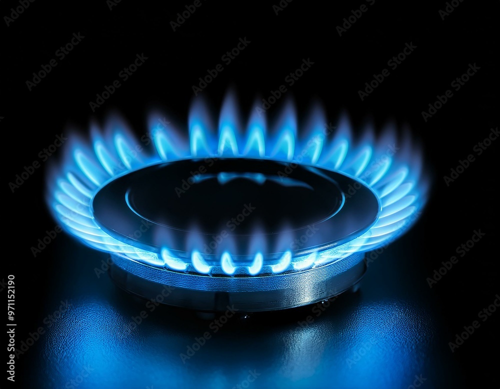 Burning gas flame in burner on black background. Burning gas flame in burner on black background.