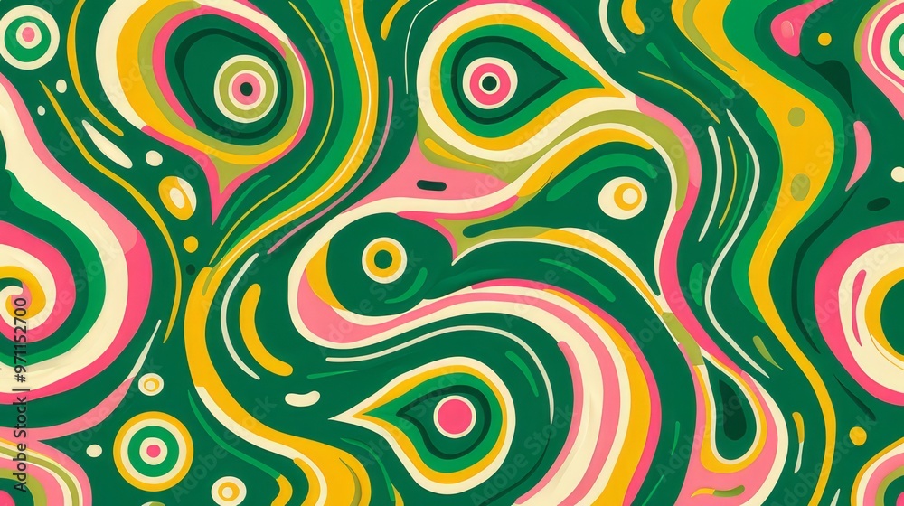A vibrant abstract pattern featuring swirling shapes and colorful circles, evoking a sense of movement and energy. A vibrant abstract pattern featuring swirling shapes and colorful circles, evoking a sense of movement and energy.