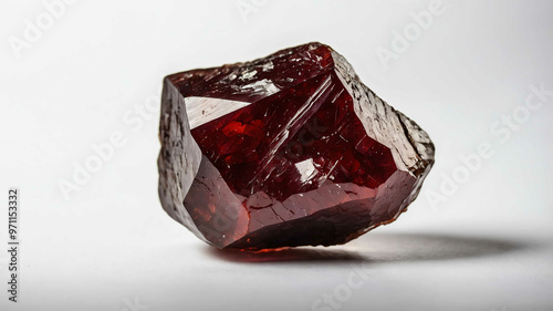 Rough garnet stone with plain white background photo