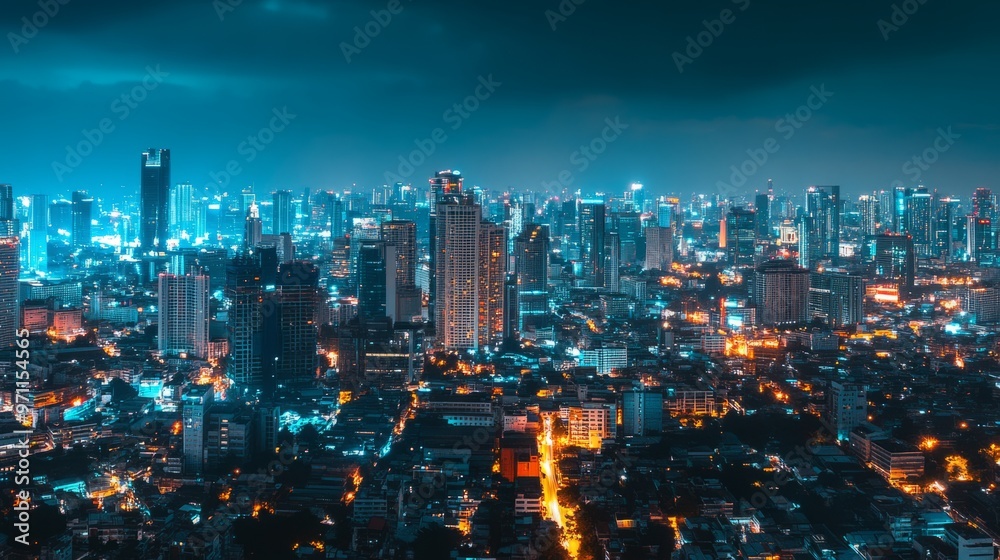 Night cityscape with illuminated buildings and street lights. Night cityscape with illuminated buildings and street lights.