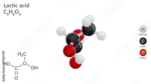 3d model of molecule Lactic acid C3H6O3.It appears as a colorless to yellow odorless syrupy liquid. Corrosive to metals and tissue. Used to make cultured dairy products, as a food preservative. photo