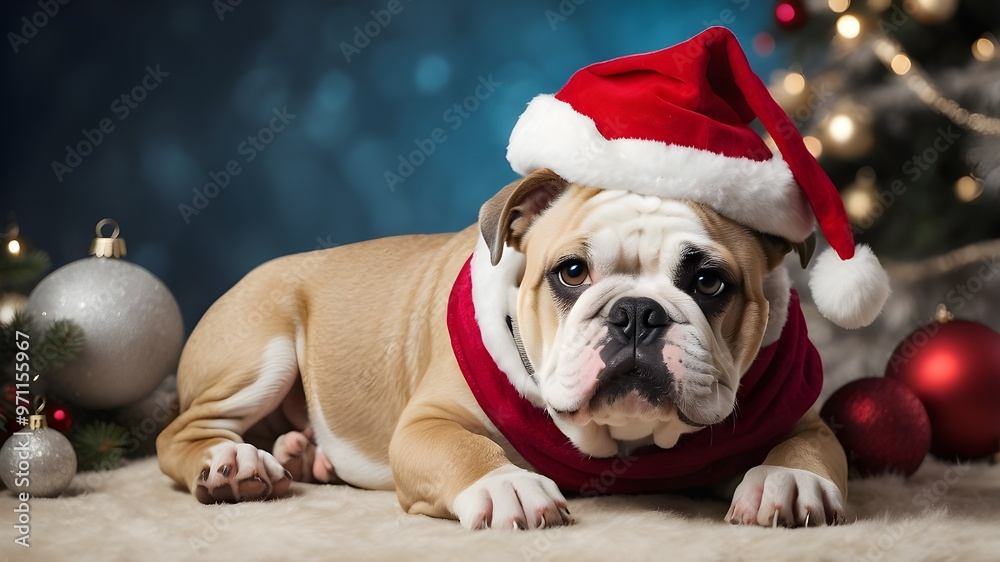 Welpe Bulldogge wearing a Christmas mask Welpe Bulldogge wearing a Christmas mask