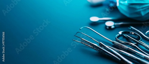 Doctor with surgical mask, sterile tools arranged neatly on a tray, spotless operating room, Clean Setup, Professional Medical Care