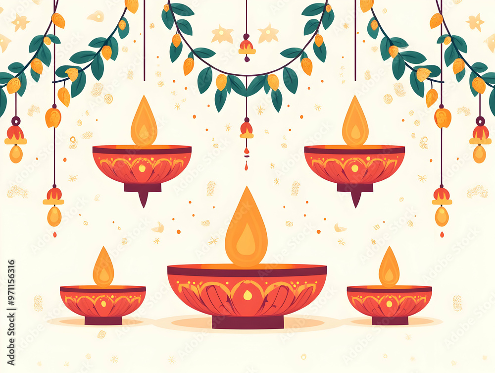 Flat Glossy Background with Diwali Lamps and Floral Designs - Vibrant Vector Illustrations for Festive Banners Celebrating Diwali Culture Flat Glossy Background with Diwali Lamps and Floral Designs - Vibrant Vector Illustrations for Festive Banners Celebrating Diwali Culture