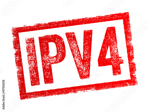 IPv4 stands for Internet Protocol version 4, it is the fourth version of the Internet Protocol and the first widely used protocol to connect devices on the internet, text concept stamp photo