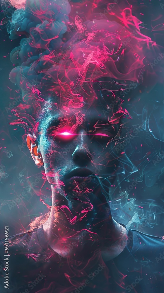 Surreal Portrait with Glowing Smoke and Red Eyes Surreal Portrait with Glowing Smoke and Red Eyes