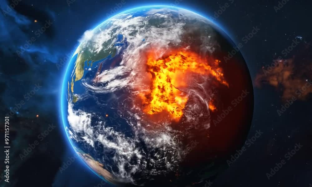 Apocalypse, end of the world, exploding earth, extinction. Generative AI
