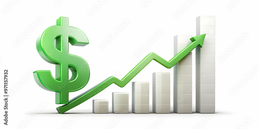 3D Levitating Dollar Sign & Profit Chart Icon - Dynamic Vector Illustration Symbolizing Financial Growth on White Background 3D Levitating Dollar Sign & Profit Chart Icon - Dynamic Vector Illustration Symbolizing Financial Growth on White Background
