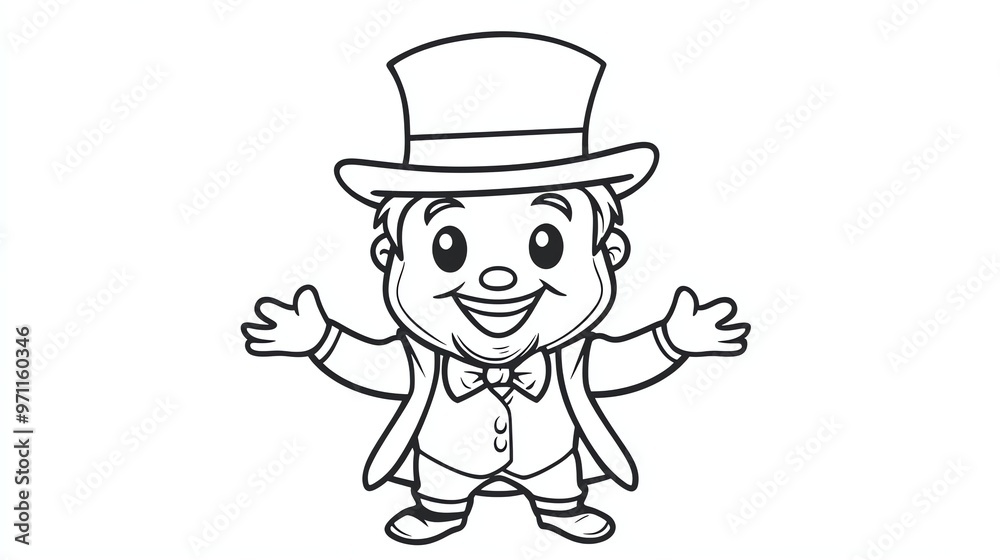 A black and white cartoon illustration of a man wearing a top hat and suit. A black and white cartoon illustration of a man wearing a top hat and suit.