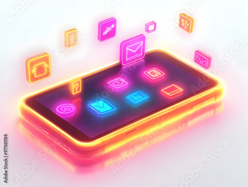 Wallpaper Mural Flat Smartphone with Holographic Festival Icons: Simple Vector Illustration Showcasing Glowing Festive Elements Against Clean White Background Torontodigital.ca