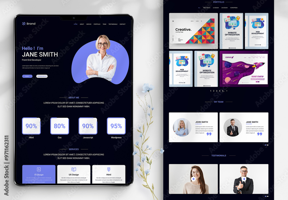 Personal portfolio landing page ui ux layout stock template adobe stock