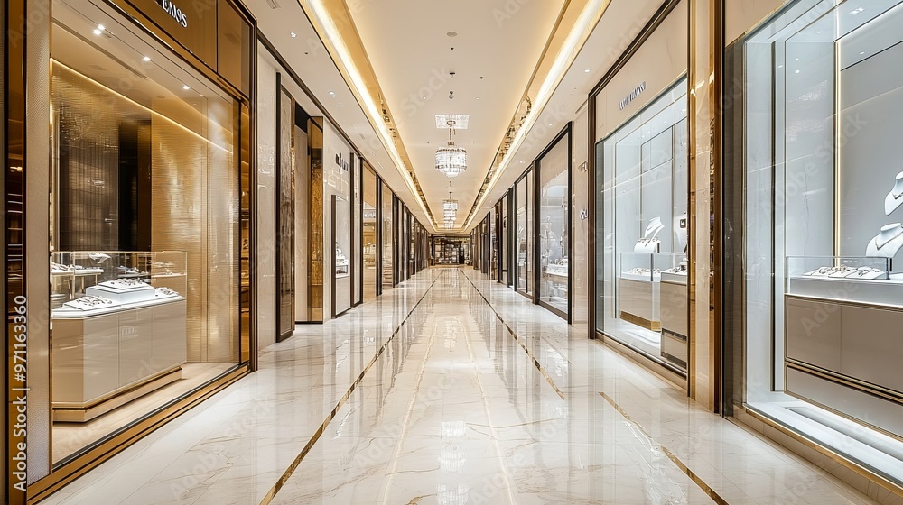Modern Luxury Fashion Mall Interior with Jewelry and Stores, Wide Marble Corridor. AI generated illustration Modern Luxury Fashion Mall Interior with Jewelry and Stores, Wide Marble Corridor. AI generated illustration