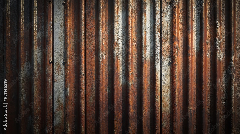 Retro Rusted Corrugated Metal Wall with Grainy Texture, Industrial and Vintage Style. AI generated illustration Retro Rusted Corrugated Metal Wall with Grainy Texture, Industrial and Vintage Style. AI generated illustration