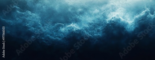 Dark blue abstract background with a combination of deep tones and white mist, evoking the mystery of the ocean at night The texture should feel deep and atmospheric