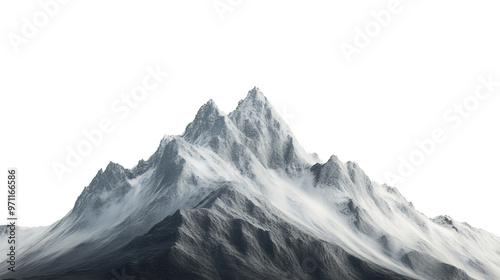 A snow-capped mountain peak against a white background.