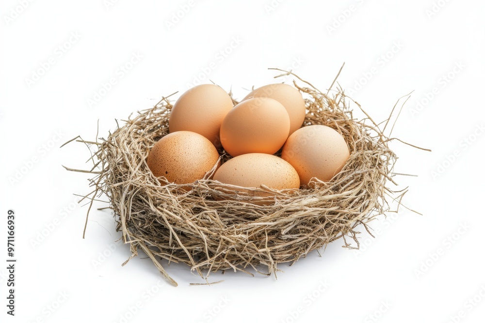 Freshly laid chicken egg in nest isolate on white, Freshly laid chicken egg in nest isolate on white,
