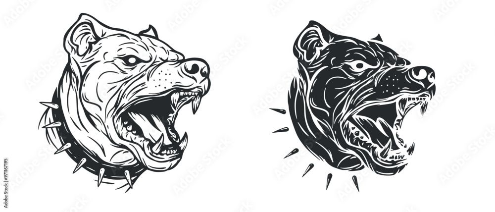 Εκτύπωση καμβά Angry pitbull head in hand drawn sketch style