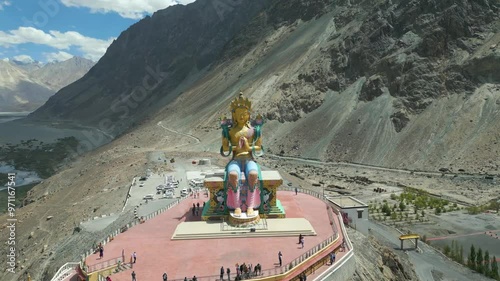 Aerial view of Leh Ladakh, Pangong Tso Lake, Maitreya Buddha, Diskit Monastery in Nubra Valley, Sand Dunes Nubra Valley, Sangam is the confluence of Indus and Zanskar Rivers in Ladakh. Gurudwara Patha photo