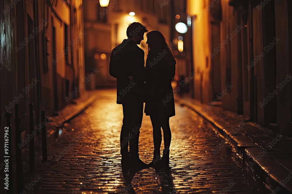 Intimate moment between a couple sharing a secret on a quiet street Intimate moment between a couple sharing a secret on a quiet street