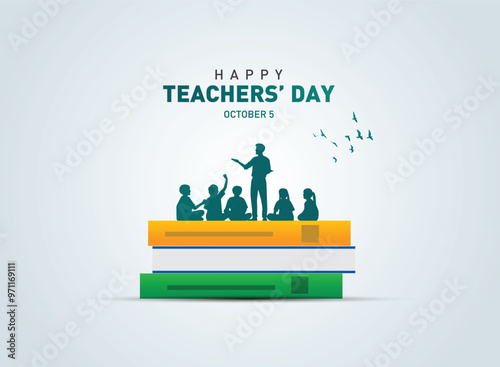 Happy Teacher's day concept vector illustration background. Creative teacher's day vector education concept.