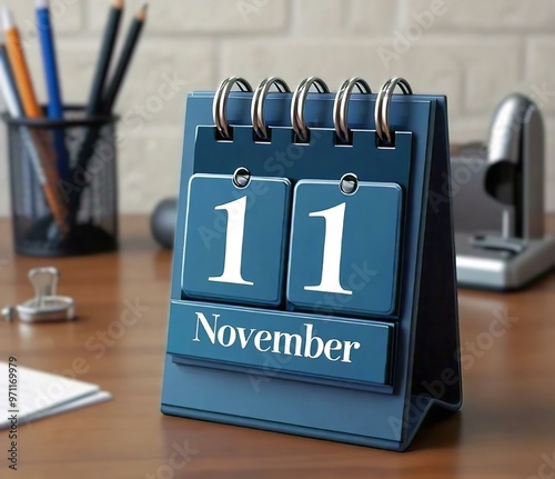 A Blue Calendar with the Date 11th of November | veterans day reminder | High Resolution 300 DPI photo