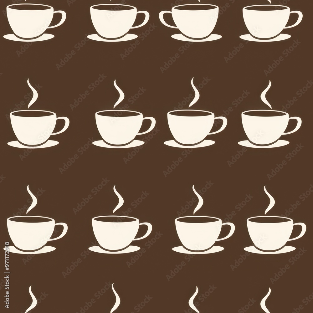 Seamless Pattern of Steaming Coffee Cup Silhouettes on Espresso Brown Background
Seamless Pattern of Steaming Coffee Cup Silhouettes on Espresso Brown Background