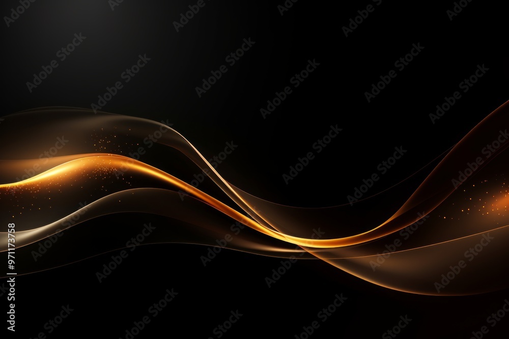 Abstract gold wave on black background with glowing particles. Abstract gold wave on black background with glowing particles.