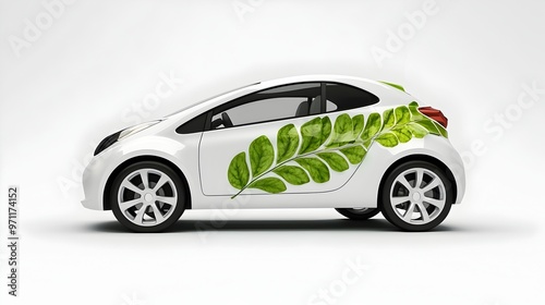 Compact Electric Vehicle with Nature-Inspired Leaf Design on White Background