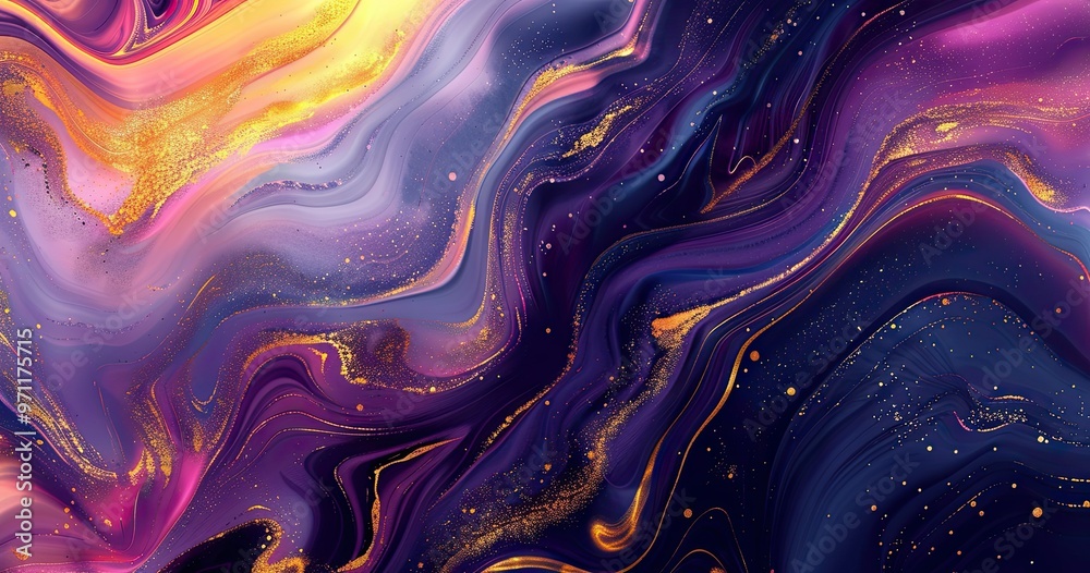 Obraz premium A vibrant abstract swirl of colors, blending purple, pink, and gold, creating a mesmerizing visual effect.