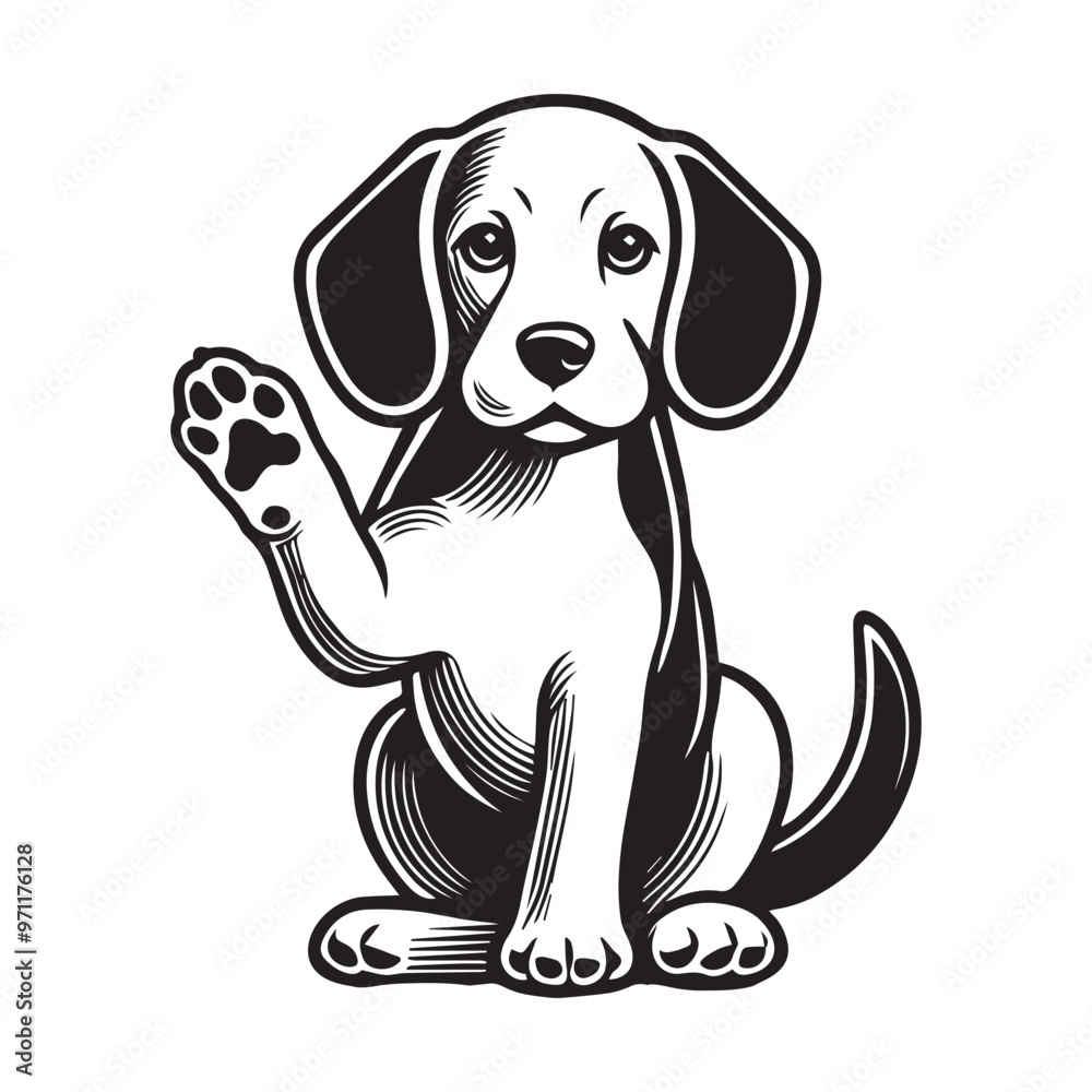 Beagle Outline Design - Cute Beagle Dog Vector illustration in black and white 