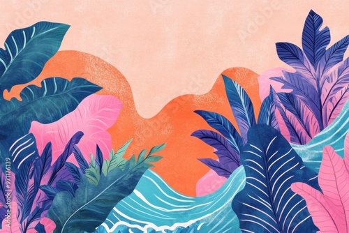 Asian american and pacific islander heritage month: a colorful exploration with tropical and asian themes featuring wave designs photo