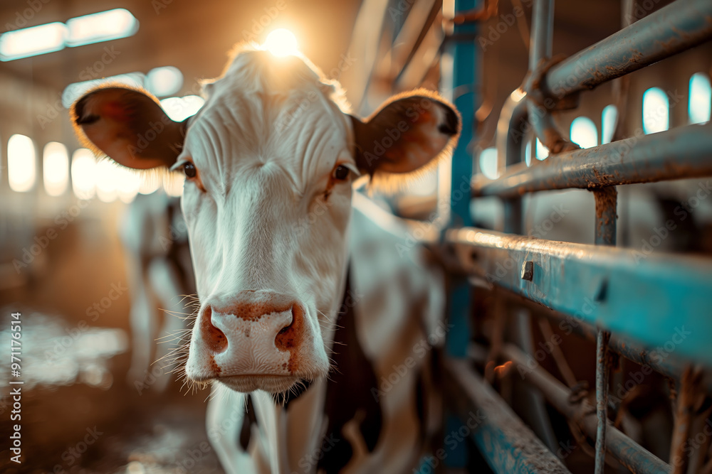 Dairy Cow in Sunlit Barn Closeup of Dairy Farm Life Dairy Cow in Sunlit Barn Closeup of Dairy Farm Life