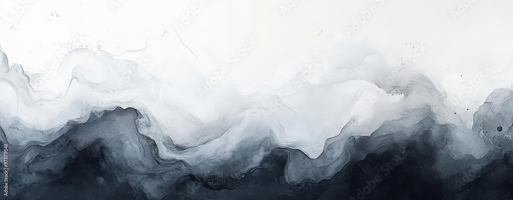 White and dark gray watercolor blend with soft edges, creating a smooth gradient that transitions from light to dark The image should have a calm, balanced feel White and dark gray watercolor blend with soft edges, creating a smooth gradient that transitions from light to dark The image should have a calm, balanced feel